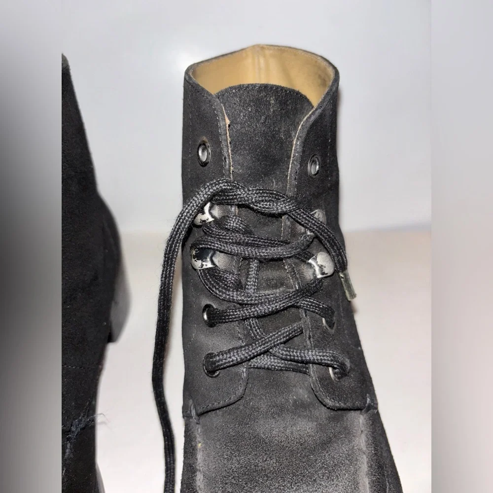 9 & Co Black Suede Lace-Up‎ Ankle Boots Women 7.5 Block Heel Moc Toe Outdoorwear